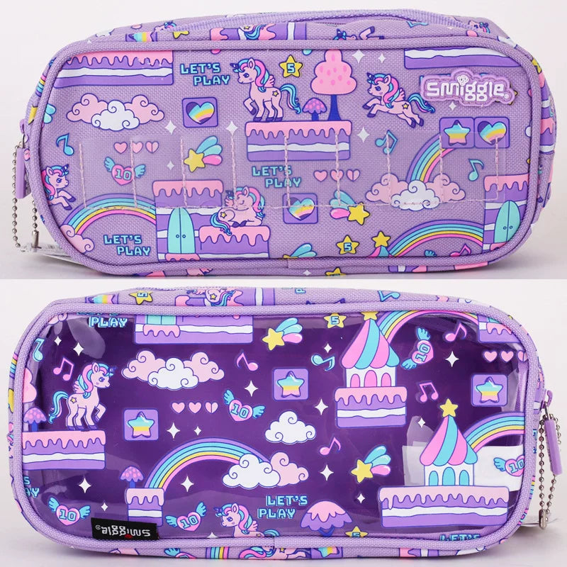 Smiggle Purple Music Pony Unicorn Translucent Pencil Case
