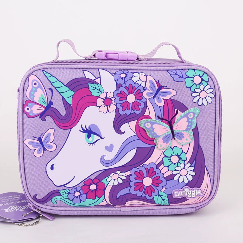 Smiggle Purple Floral Unicorn Square Lunch Bag