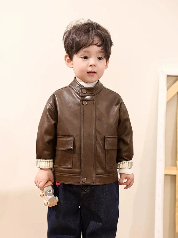 Boys vintage PU leather jacket - Brown