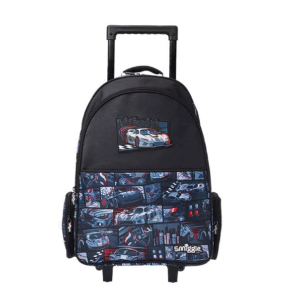 Kids Pre-order Trolley School Bag - Black Race Car No. 8