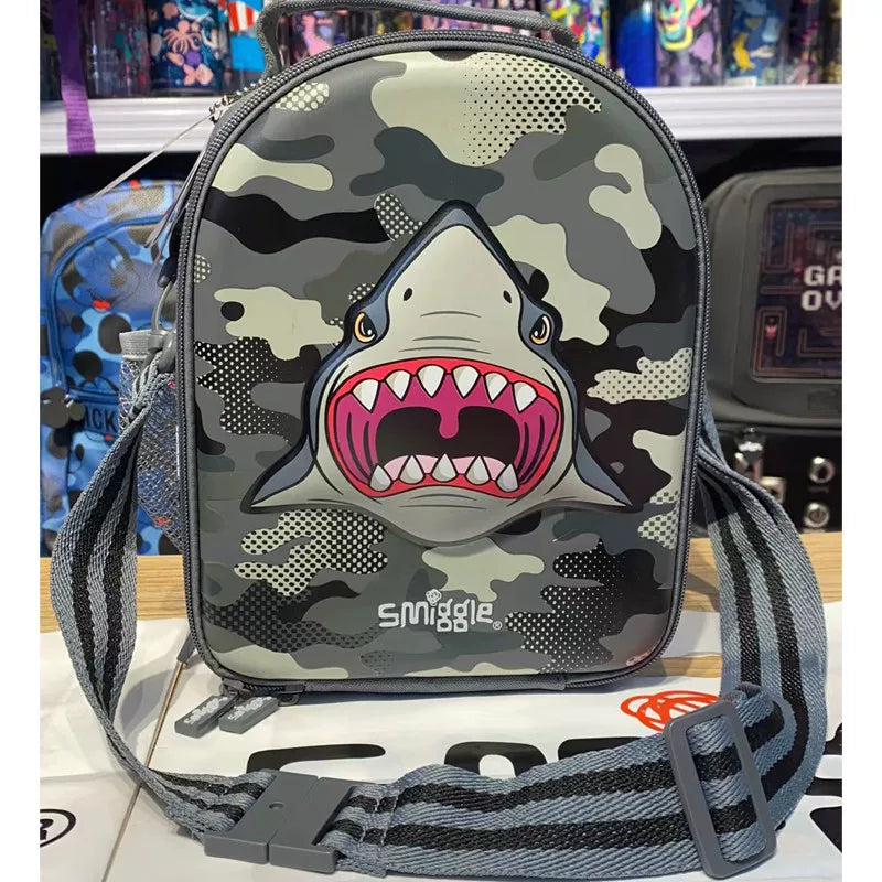 Smiggle Grey Fang Shark Hard-Shell Half-Moon Crossbody Lunch Bag
