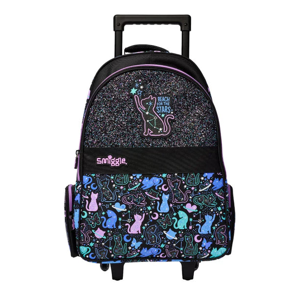 Kids Pre-order Trolley School Bag - Black Zodiac Cat