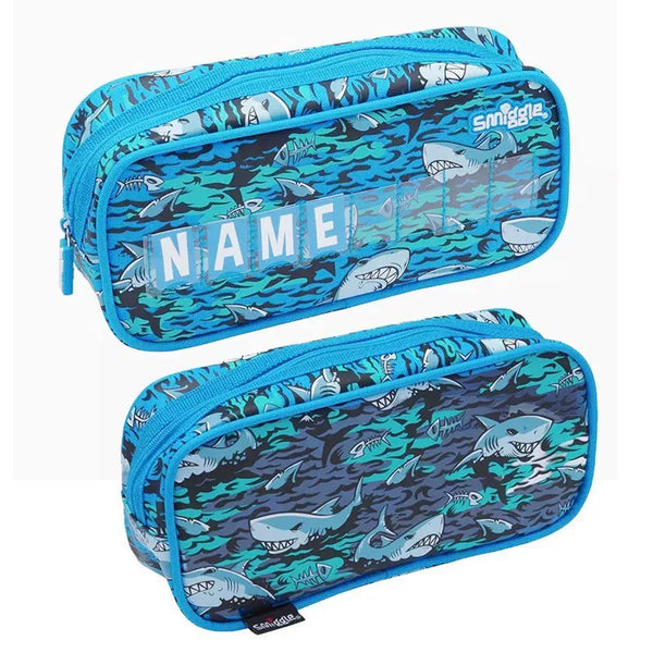 Smiggle Blue Shadow Shark Name Card Pencil Case