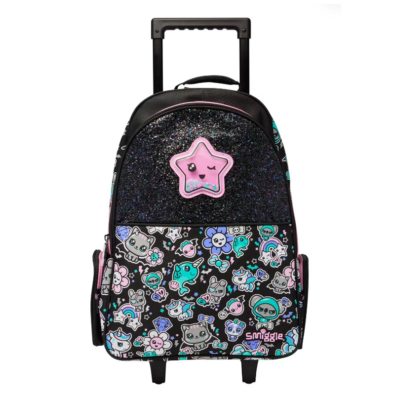 Kids Pre-order Trolley School Bag - Black Pink Star