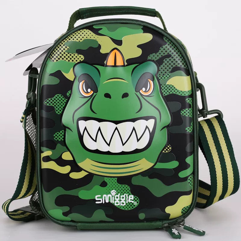 Smiggle Green Fang Dinosaur Hard-Shell Double-Layer Crossbody Lunch Bag