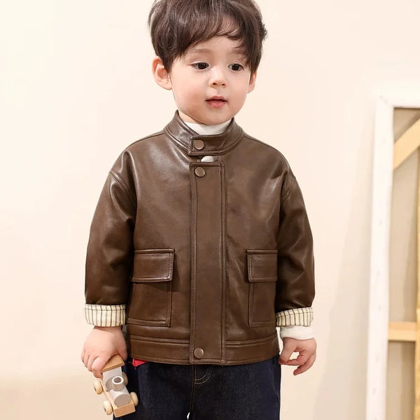 Boys vintage PU leather jacket - Brown