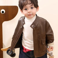 Boys brown leather jacket close view