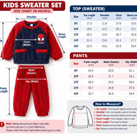 Kids Spider-Man fleece sweater set size chart in inches