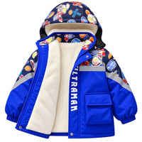 Kids Ultraman blue winter jacket open fleece lining detail