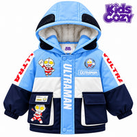 Kids Ultraman light blue fleece lined winter jacket